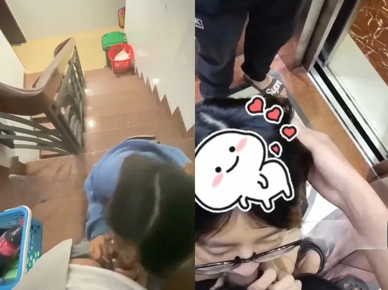 Em đang mút của quý thì thang máy có người vào, vừa hồi hộp vừa nứng